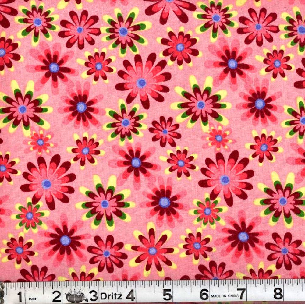 Pink Flower Power 45" Wide Cotton Fabric Per Yard