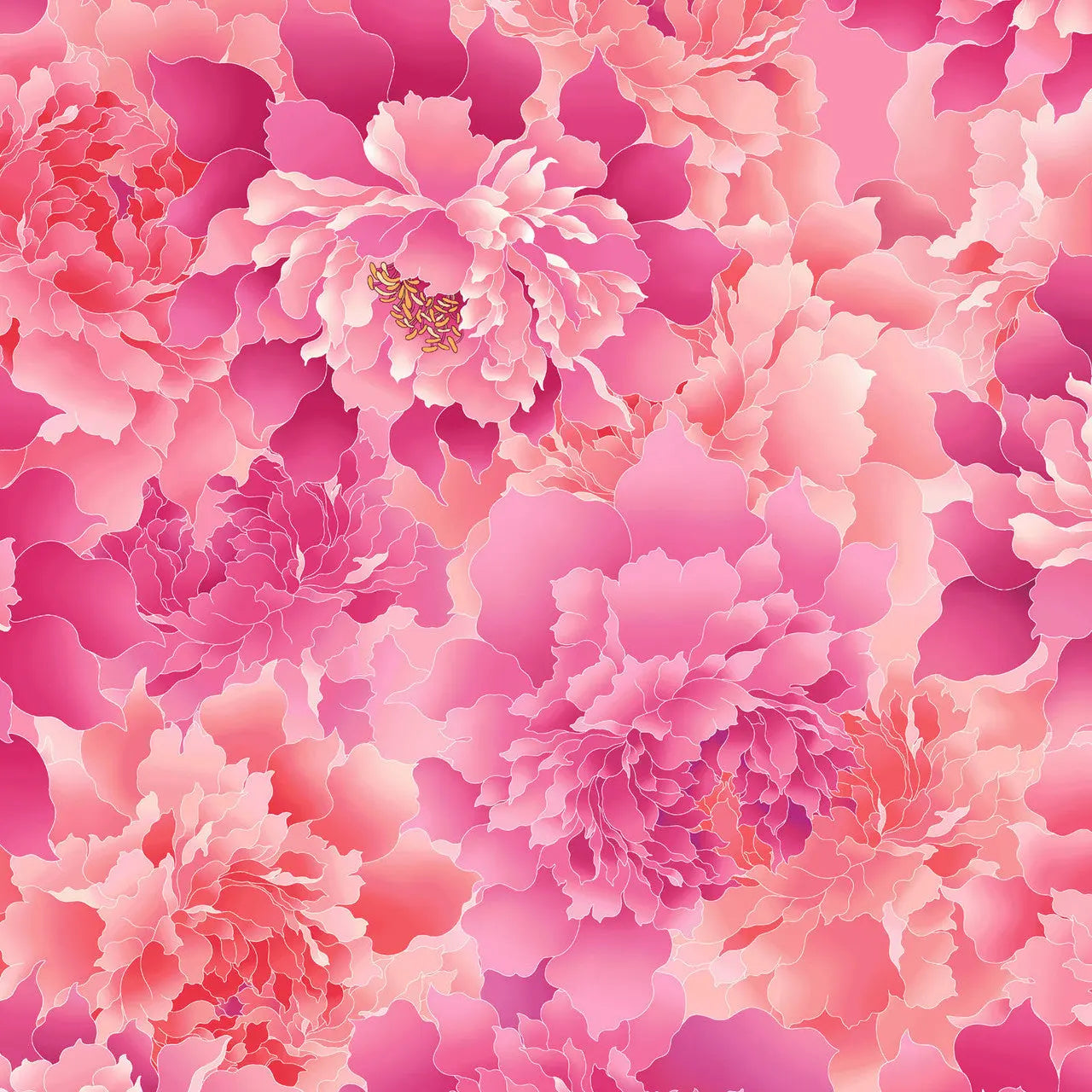 Pink Monochromatic Peony 118" Peony Paradise Cotton Wideback Fabric (1 1/4 yard pack)