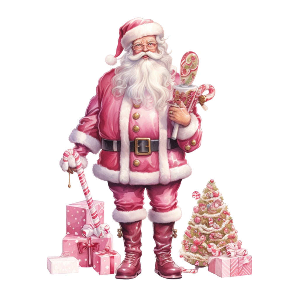 Pink Santa Claus Fabric Panel 15 QuiltingFabricPanels