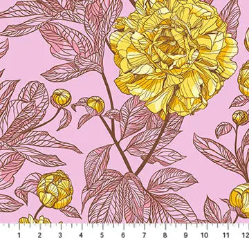 Pink With Yellow Rose Indelible by Anna Maria for Northcott Cotton Wideback Fabric per yard - Linda's Electric Quilters