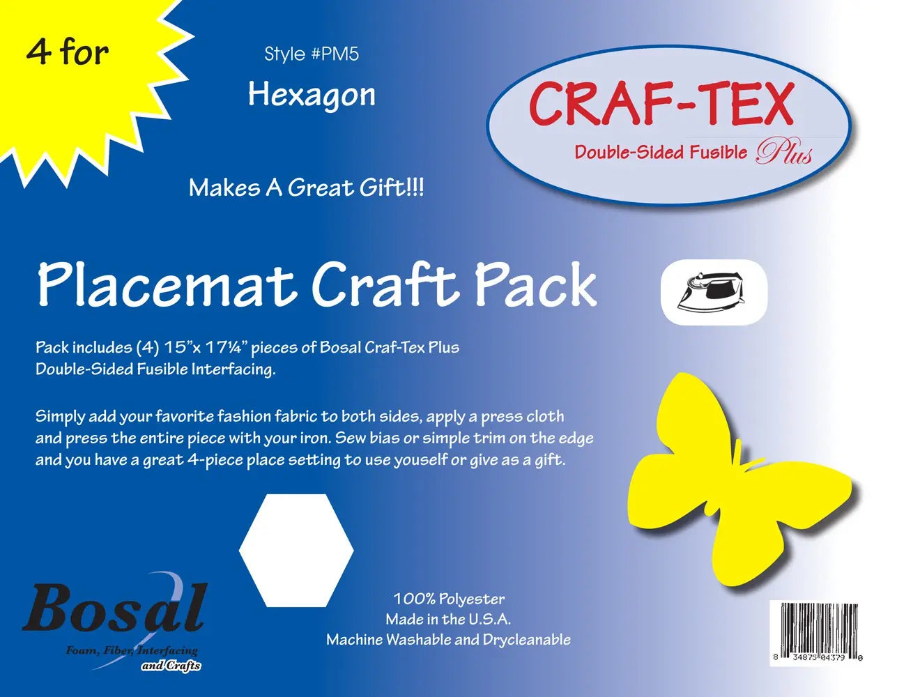 Placemat Craft Pack 15in x 17-1/4in Hexagon 4pk - Linda's Electric Quilters