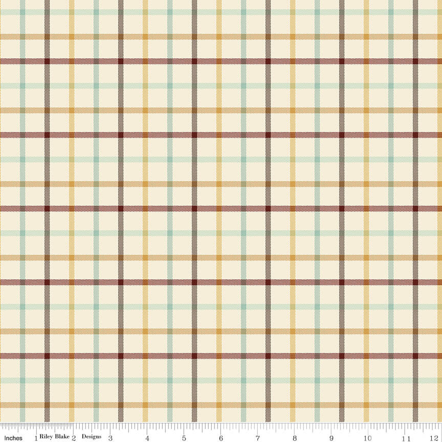 Plaid-Venture Club Camper quilting fabric in cream by Riley Blake Designs, camper print on cream cotton, sold by the yard