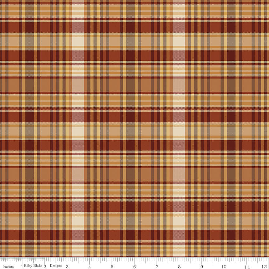 Plaid-Venture Club Fisher quilting fabric in nutmeg by Riley Blake Designs, brown plaid check print on cotton, sold by the yard