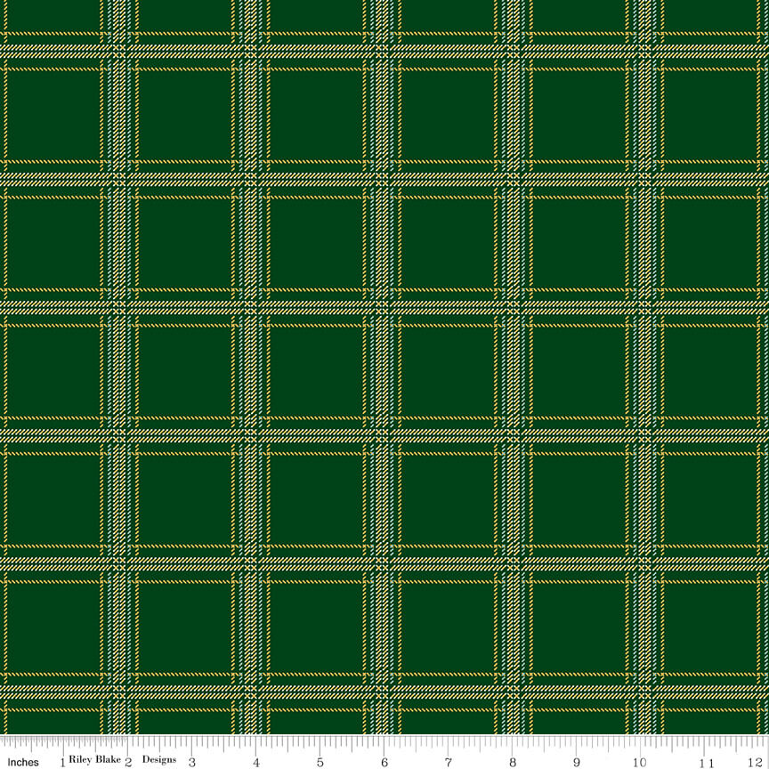 Plaid-Venture Club Hunter quilting fabric in forest green by Riley Blake Designs, green plaid check print on cotton, sold by the yard