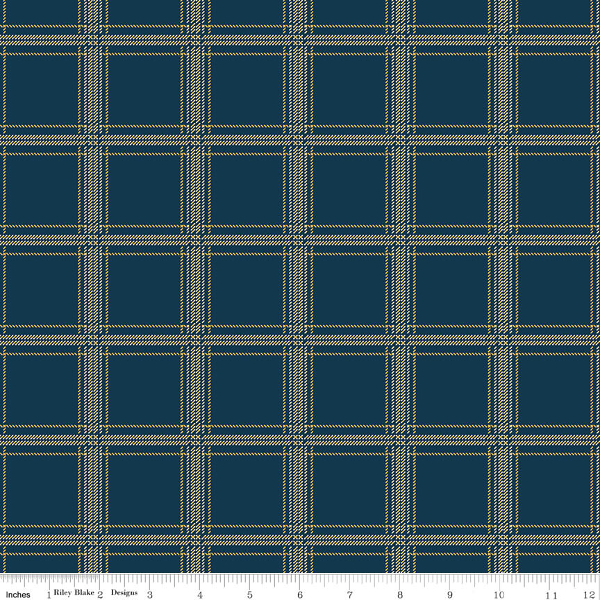Plaid-Venture Club Hunter quilting fabric in navy by Riley Blake Designs, navy plaid check print on cotton, sold by the yard