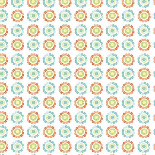Playhouse Pals - Daisy Up - Coral/Turquoise 44" / 45" Fabric Per Yard The Fabric Company