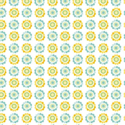 Playhouse Pals - Daisy Up - Turquoise/Yellow 44" / 45" Fabric Per Yard The Fabric Company