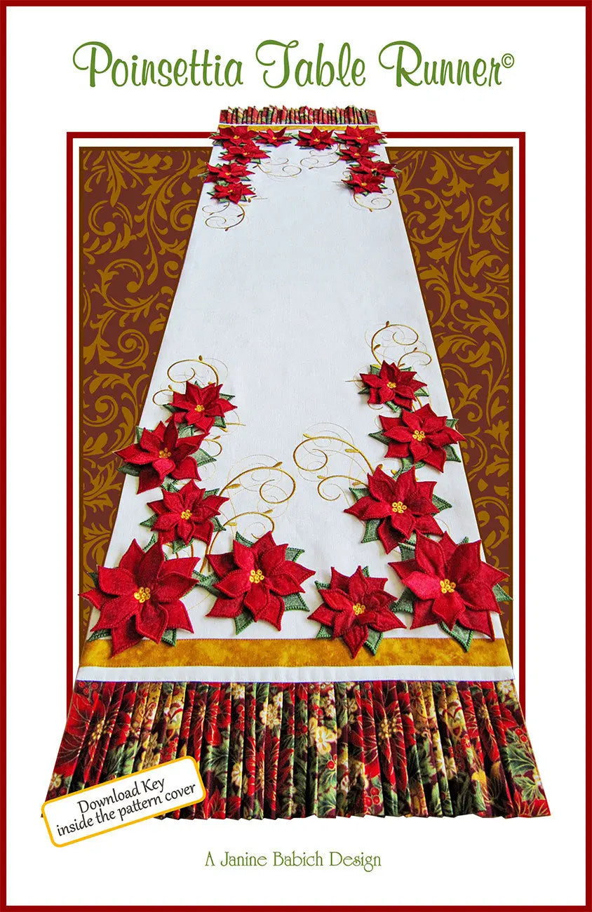 Poinsettia Table Runner Machine Embroidery - Linda's Electric Quilters