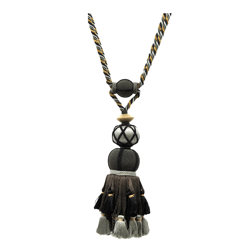 Pompeii Collection - 9" Length SINGLE TASSEL TIEBACK - BT-6006-02/49 Black and Grey