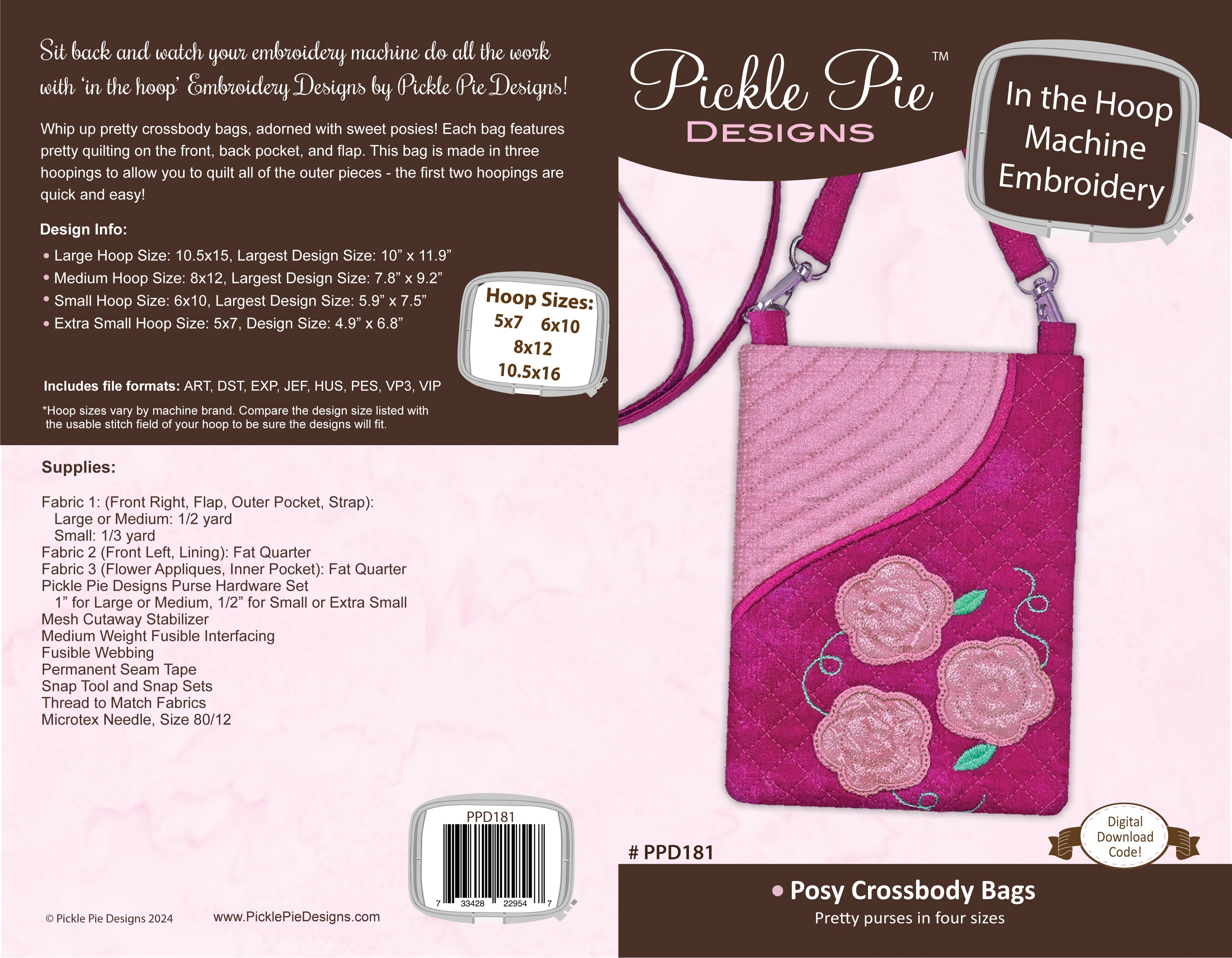 Posy Crossbody Bags In the Hoop Machine Embroidery Design Set