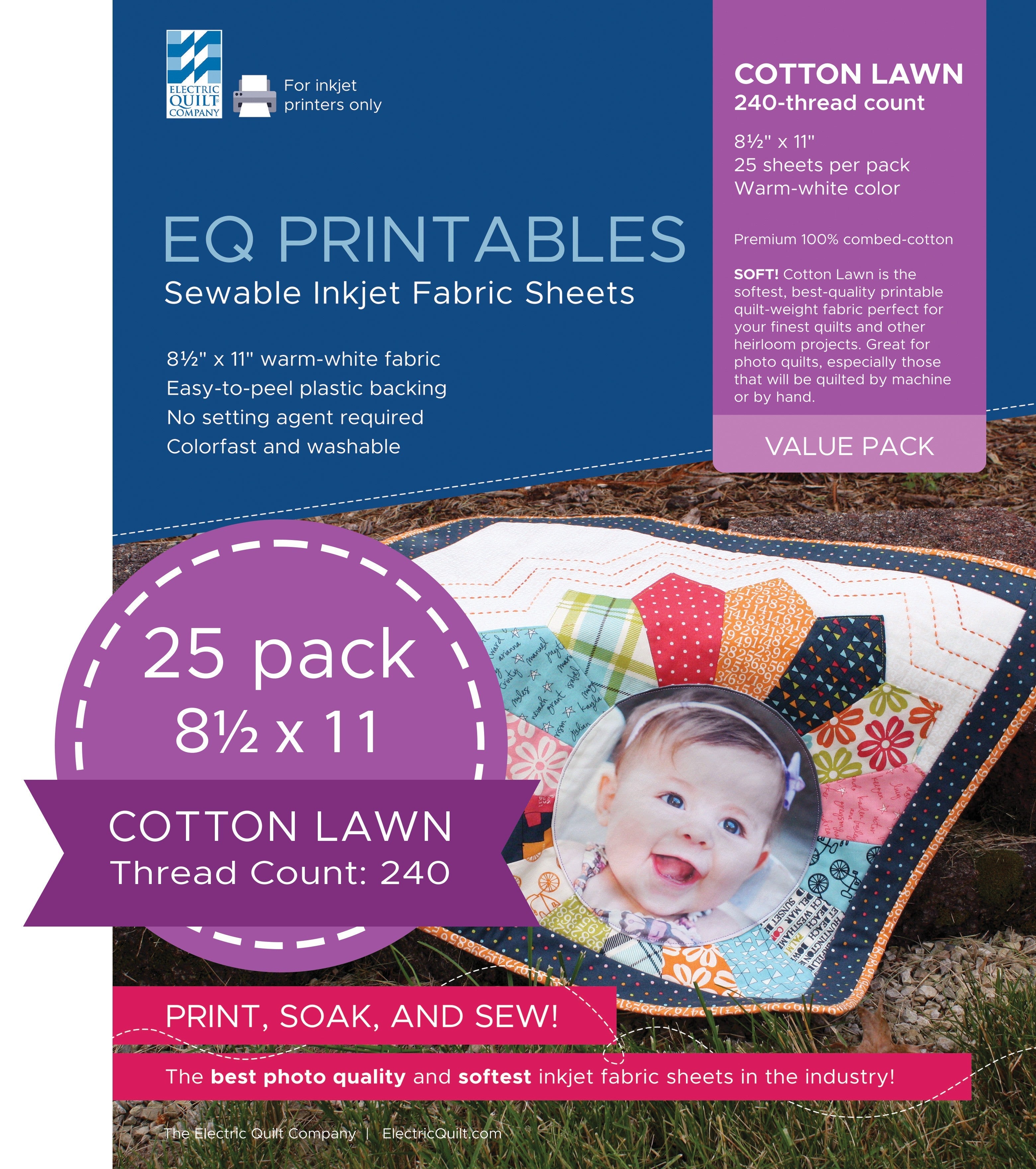 Premium Cotton Lawn Inkjet Fabric 25 Sheets per pack