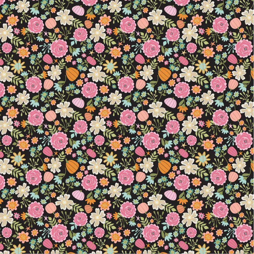 Pretty Pumpkin Poppie Cotton Black 44"/45" Fabric Per Yard Poppie Cotton