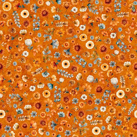 Pumpkin Ditzy Floral Harvest Hollow 44"/45" Cotton Fabric per yard