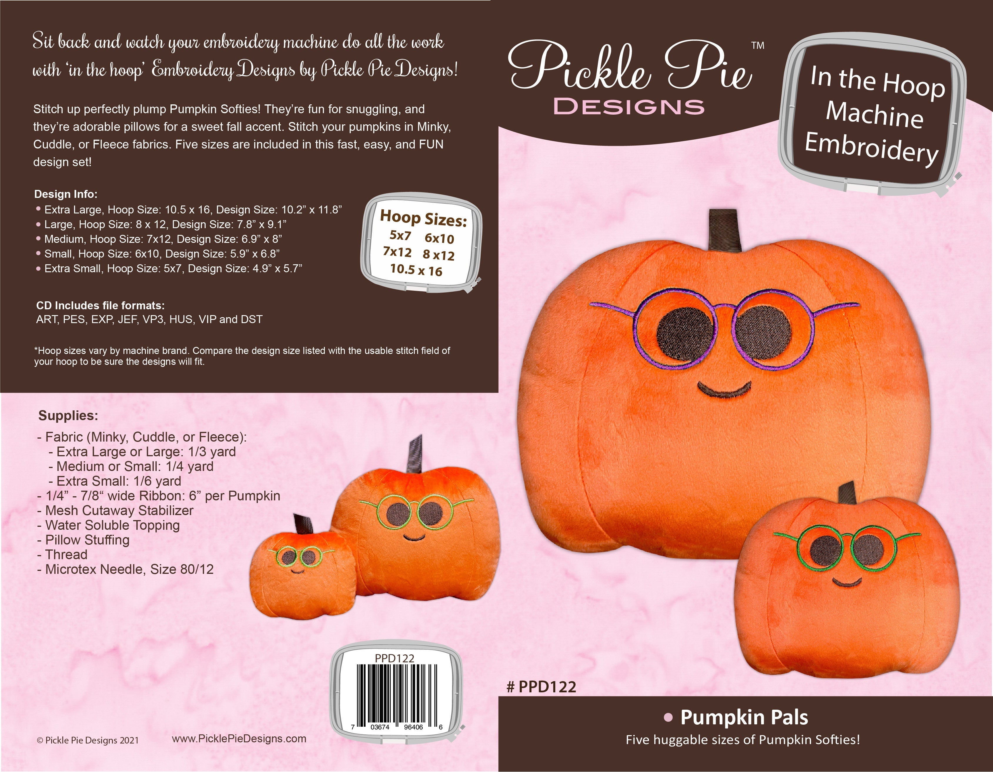 Pumpkin Pals Softies In the Hoop Embroidery Design Collection