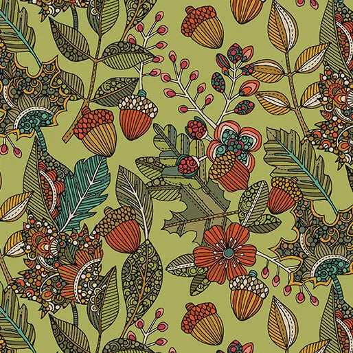Pumpkin and Spice - Leaf Medley - Green 44" / 45" Fabric Per Yard The Fabric Company