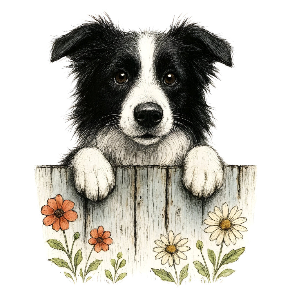 Puppies Peeking Over Fence Fabric Panel 1