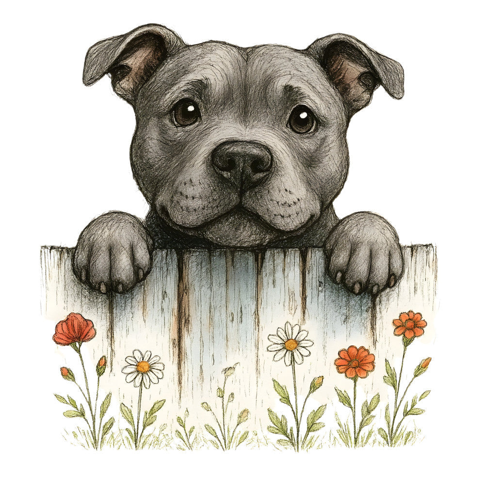 Puppies Peeking Over Fence Fabric Panel 12