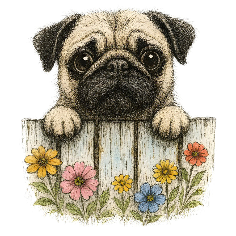 Puppies Peeking Over Fence Fabric Panel 13