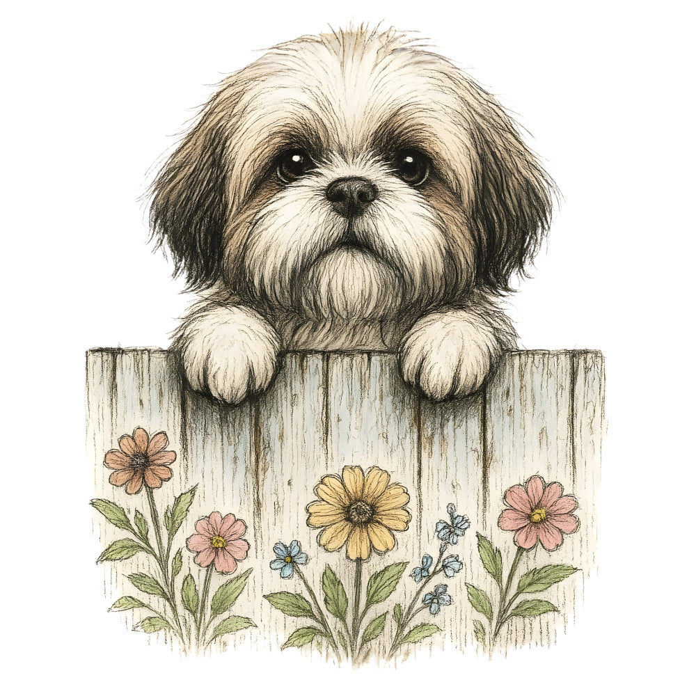Puppies Peeking Over Fence Fabric Panel 14