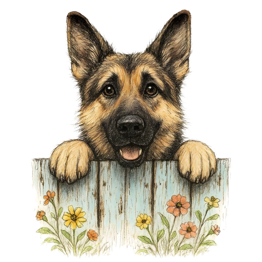 Puppies Peeking Over Fence Fabric Panel 2