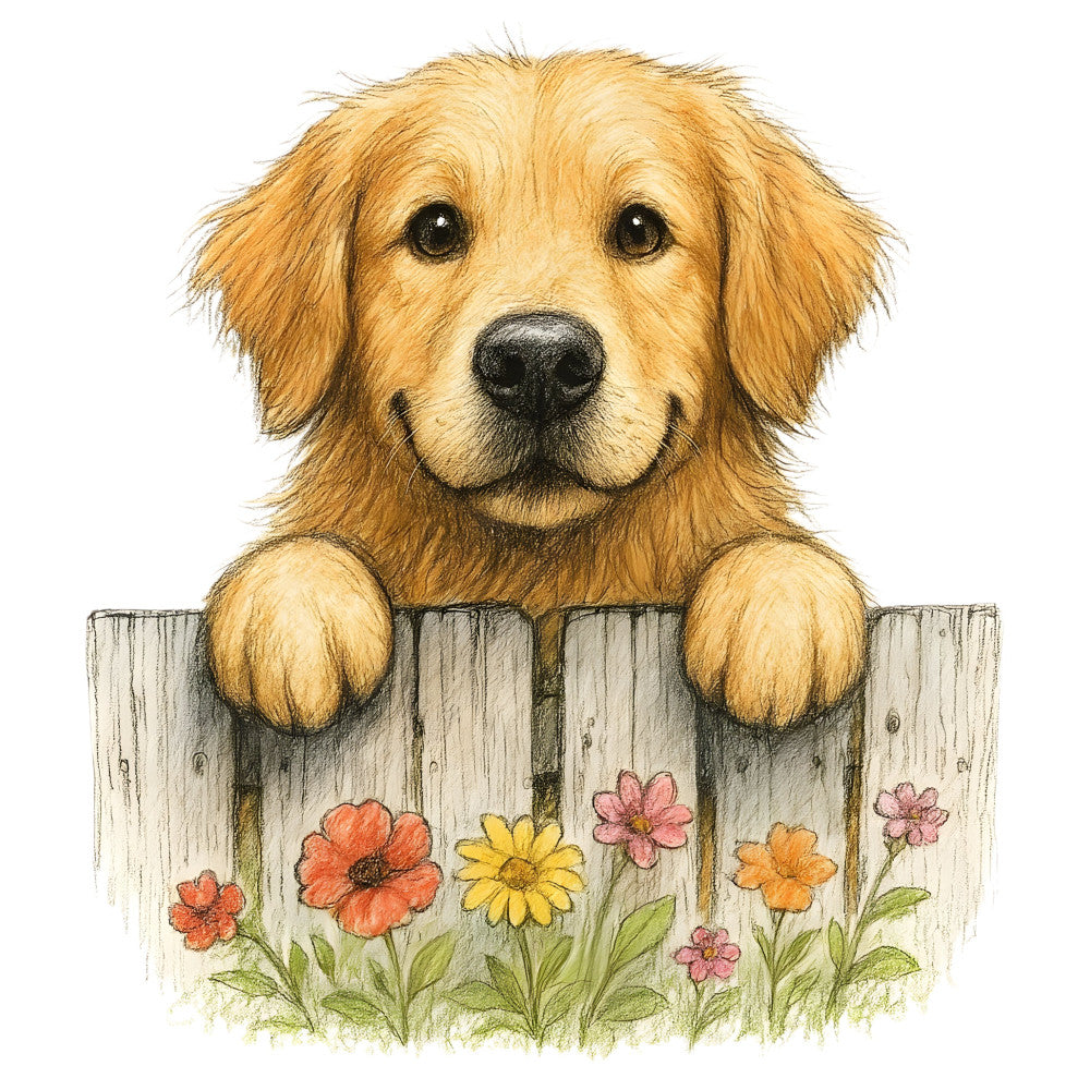 Puppies Peeking Over Fence Fabric Panel 3