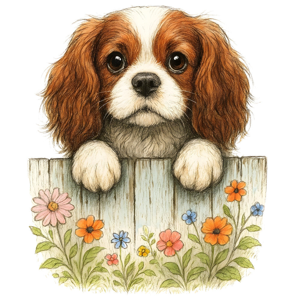 Puppies Peeking Over Fence Fabric Panel 4