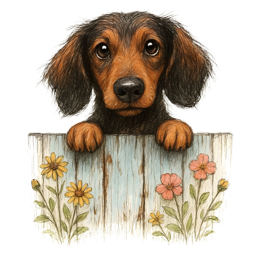 Puppies Peeking Over Fence Fabric Panel 5