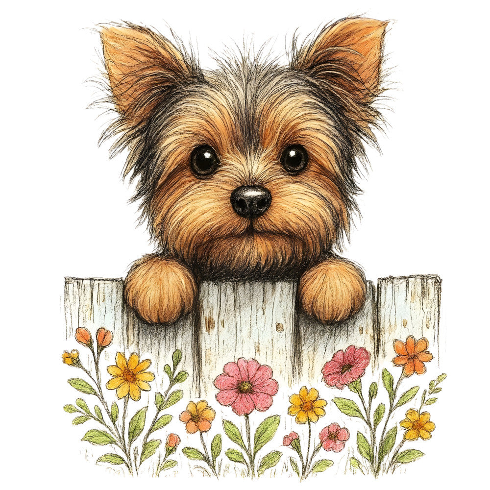 Puppies Peeking Over Fence Fabric Panel 6