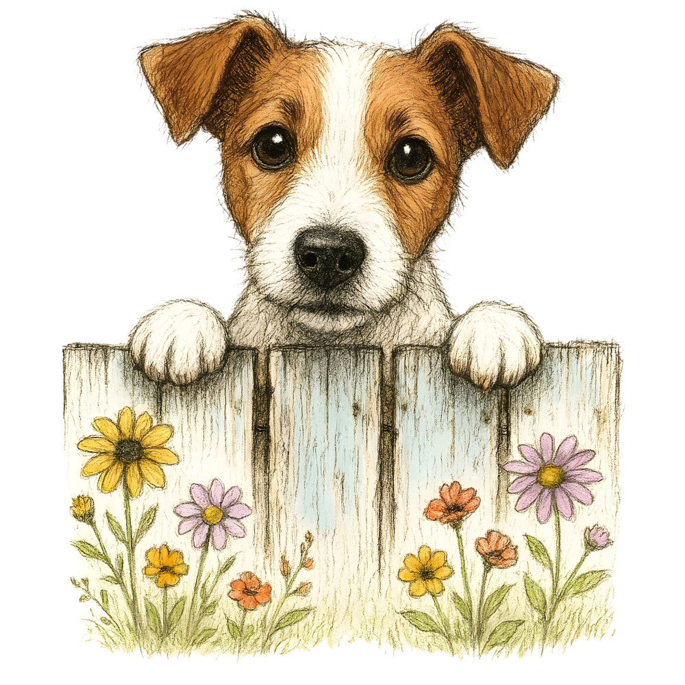 Puppies Peeking Over Fence Fabric Panel 8