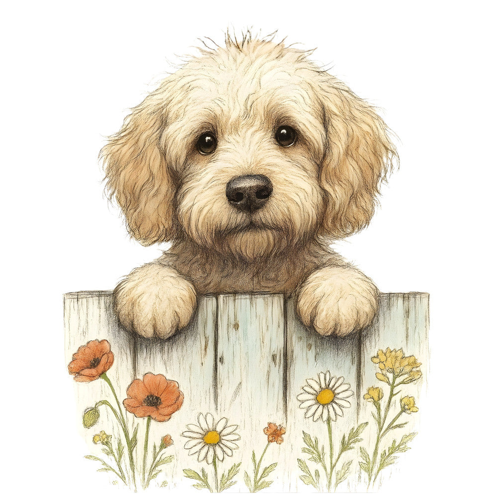Puppies Peeking Over Fence Fabric Panel 9