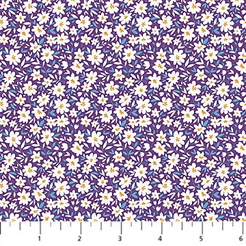Purple Daisies Pocket Posies Cotton 44"/45" Fabric Per Yard