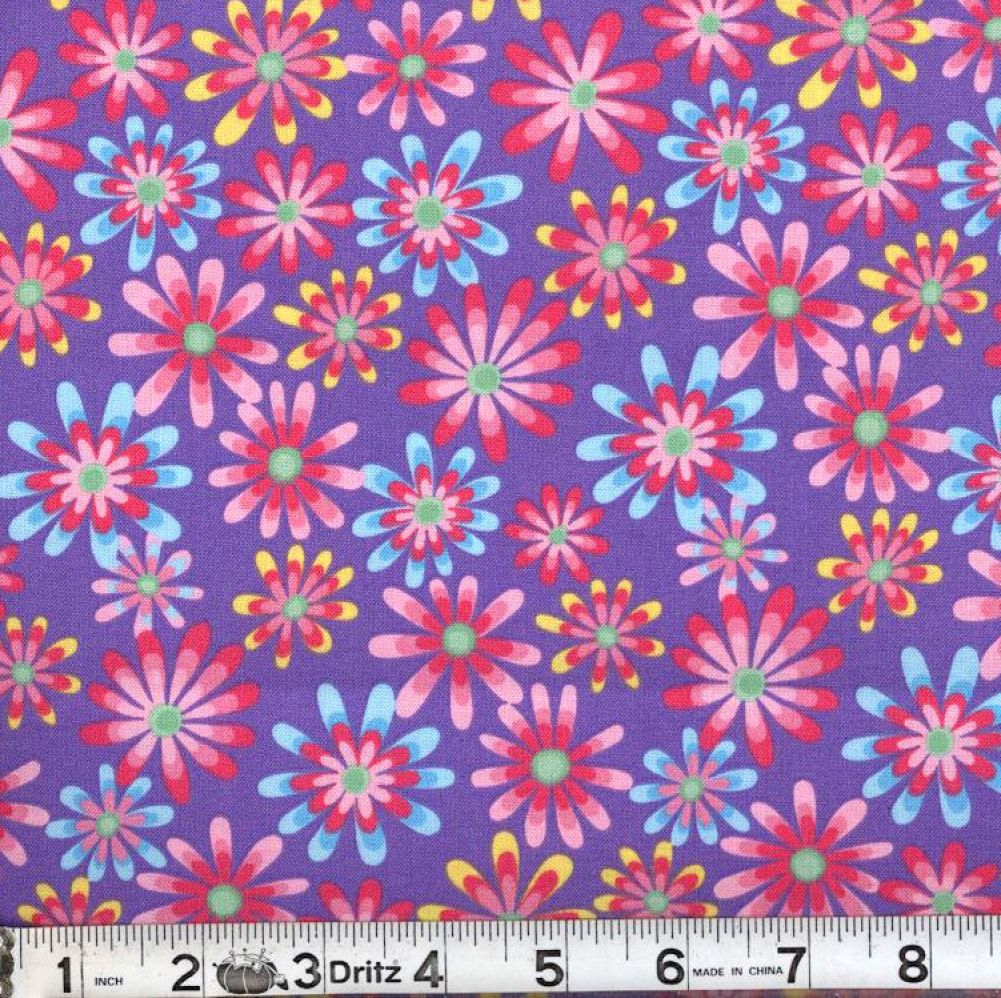 Purple Flower Power 45" Wide Cotton Fabric Per Yard