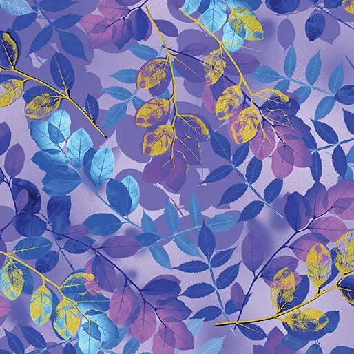 Purple Violet Ethereal Leaves Cotton 44"/45" Fabric Per Yard Benartex Inc
