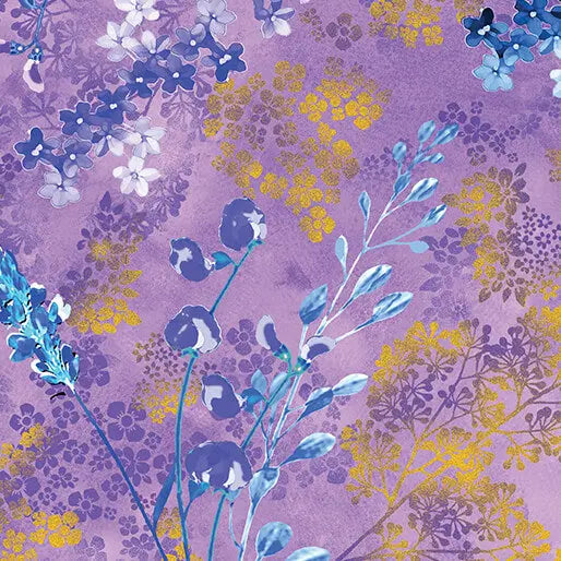 Purple Violet Metallic Sprigs Cotton 44"/45" Fabric Per Yard Benartex Inc