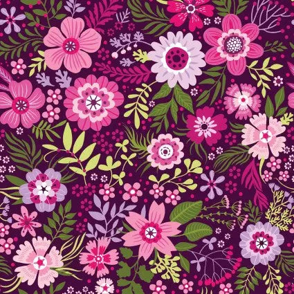 Purple Wallflowers Aubergine Cotton Wideback Fabric per yard Benartex Inc
