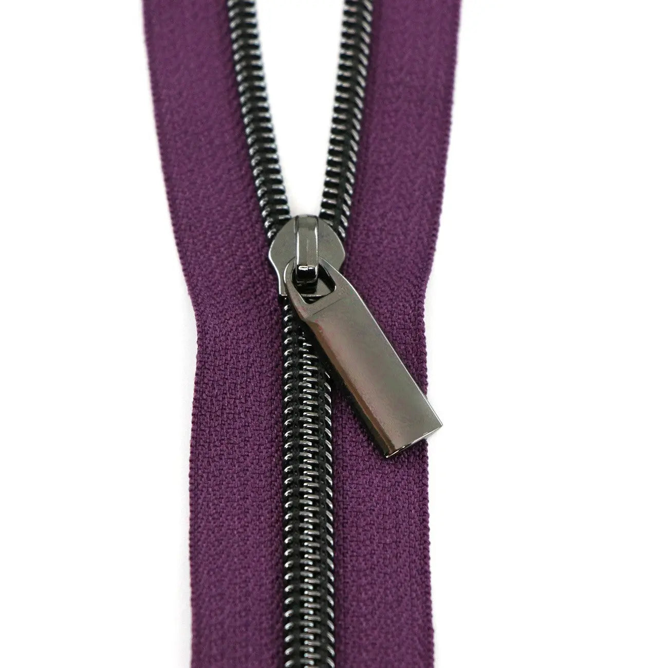 Purple #5 Nylon Gunmetal Coil Zippers: 3 Yards with 9 Pulls - Linda's Electric Quilters