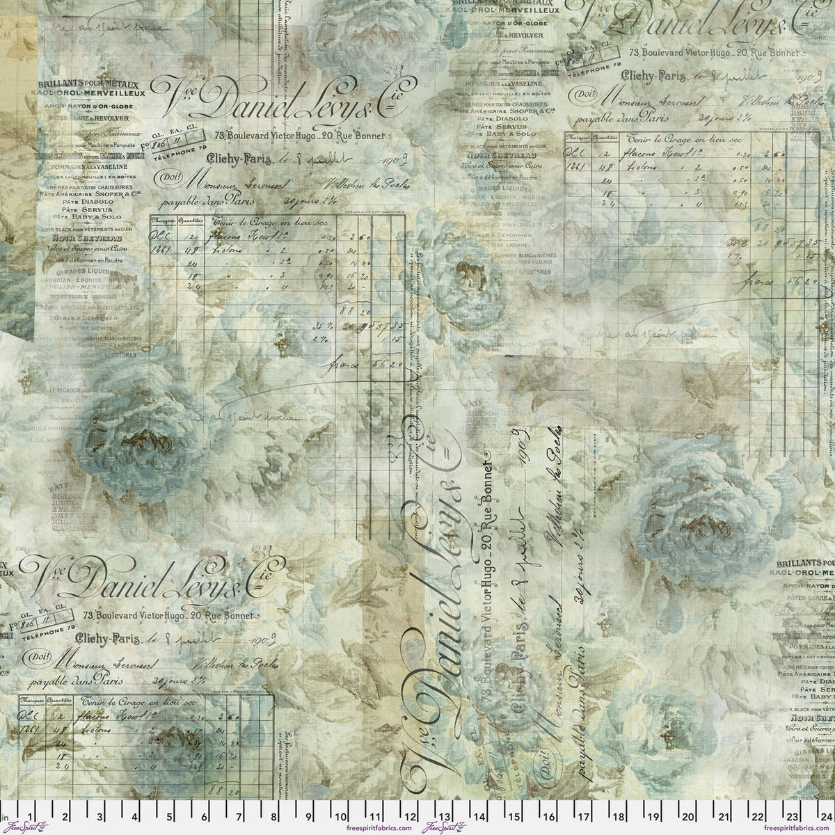 Tim Holtz Eclectic Elements receipt aqua 108 inch backing