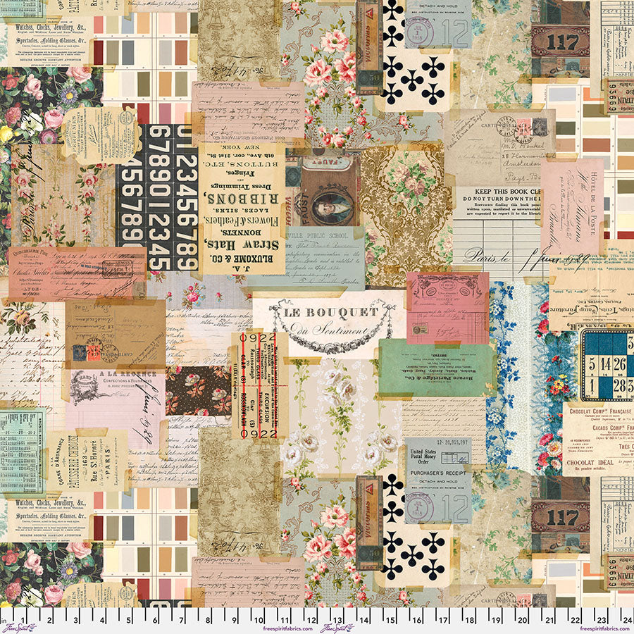 FreeSpirit Tim Holtz Palette Ephemera wideback quilt backing fabric with vintage collage print
