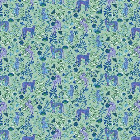 Shannon Fabrics Blue Wanderlust Big Cats Quilting Cuddle minky fabric with big cat print on blue