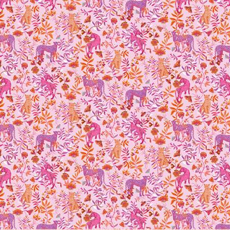 Shannon Fabrics Pink Wanderlust Big Cats Quilting Cuddle minky fabric with big cat print on pink