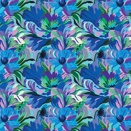 Shannon Fabrics Blue Wanderlust Florals Quilting Cuddle minky fabric with floral print on blue