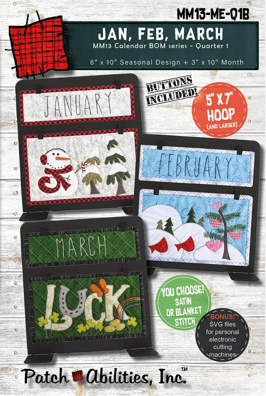 Quarter 1 Calendar Series Machine Embroidery with Buttons - Linda's Electric Quilters