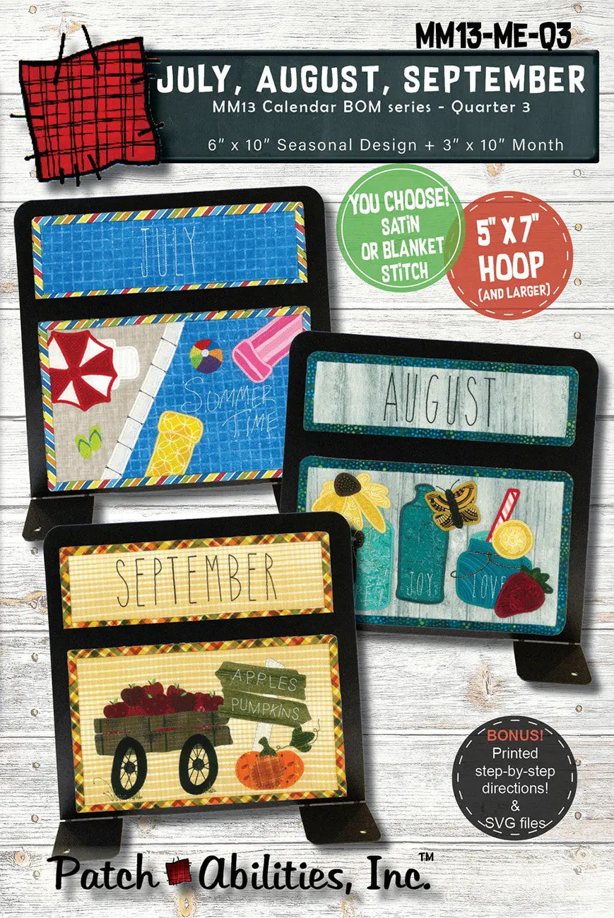 Quarter 3 Calendar Series Machine Embroidery - Linda's Electric Quilters