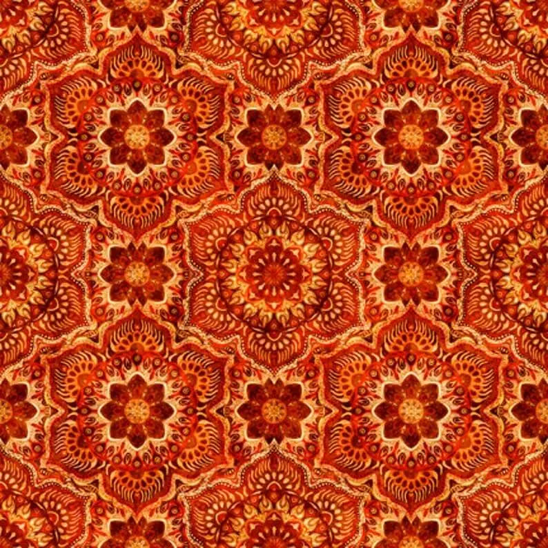Queen Bee - Spice Flower Medallion - Orange 44" / 45" Fabric Per Yard The Fabric Company
