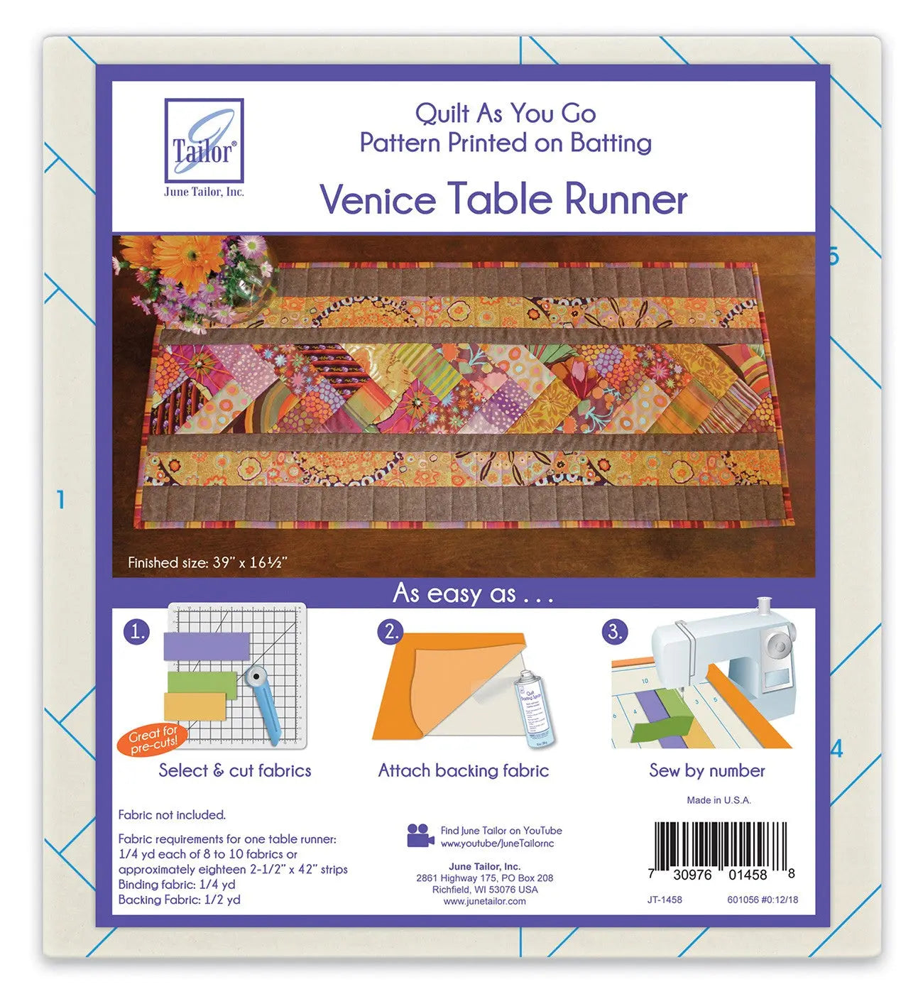Quilt As You Go Table Runner Venice Pattern - Linda's Electric Quilters