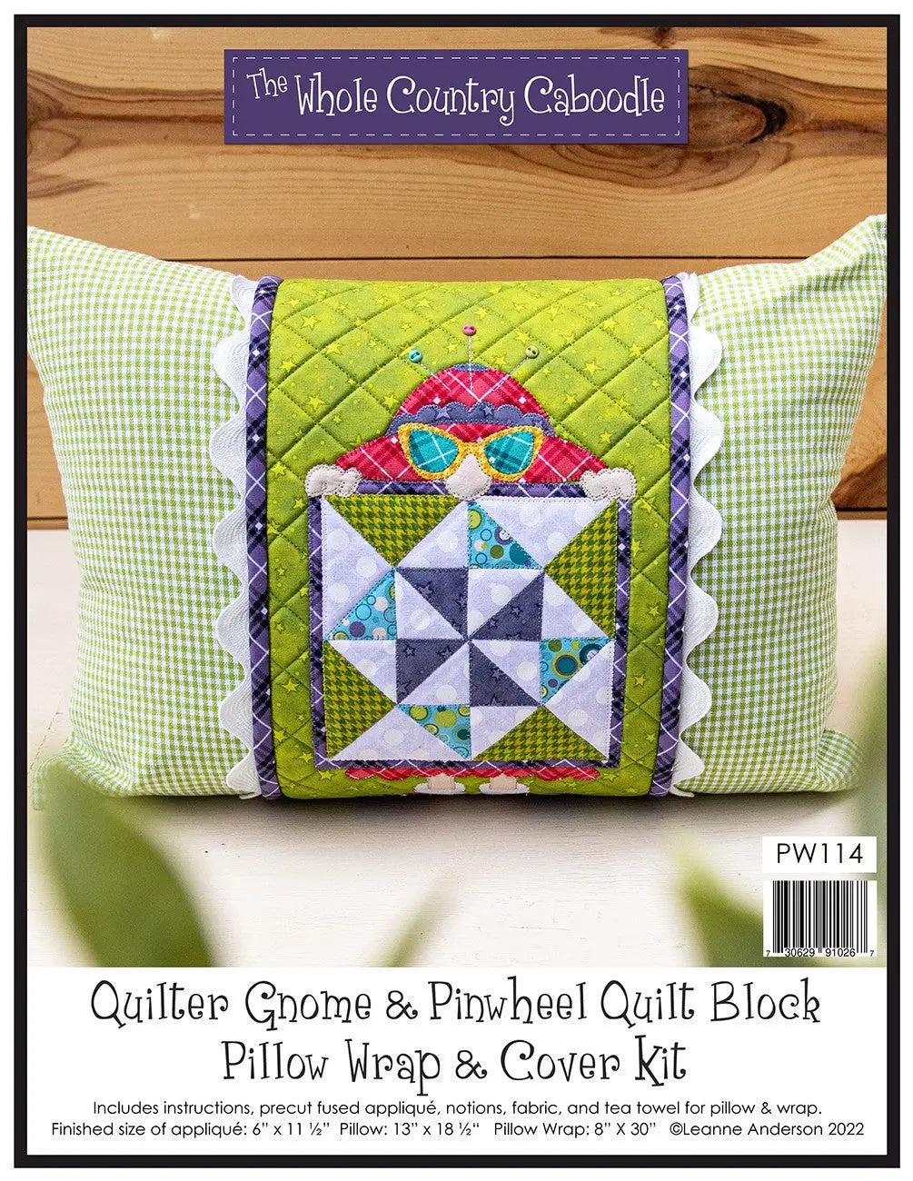 Quilter Gnome & Pinwheel Quilt Block Pillow Wrap & Cover Kit - Linda's Electric Quilters