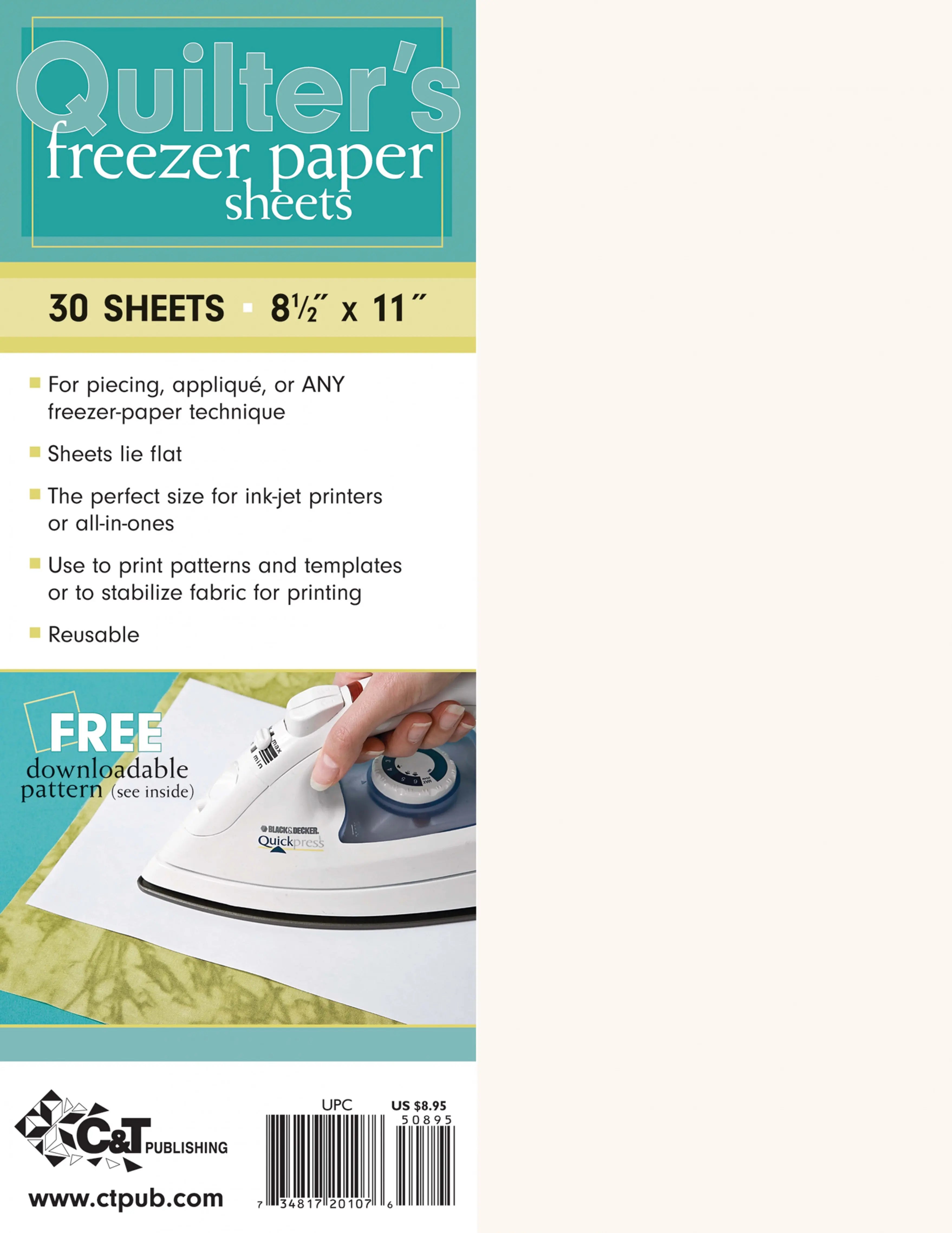 Quilters Freezer Paper 8 1/2 x 11 30 per pack - Linda's Electric Quilters