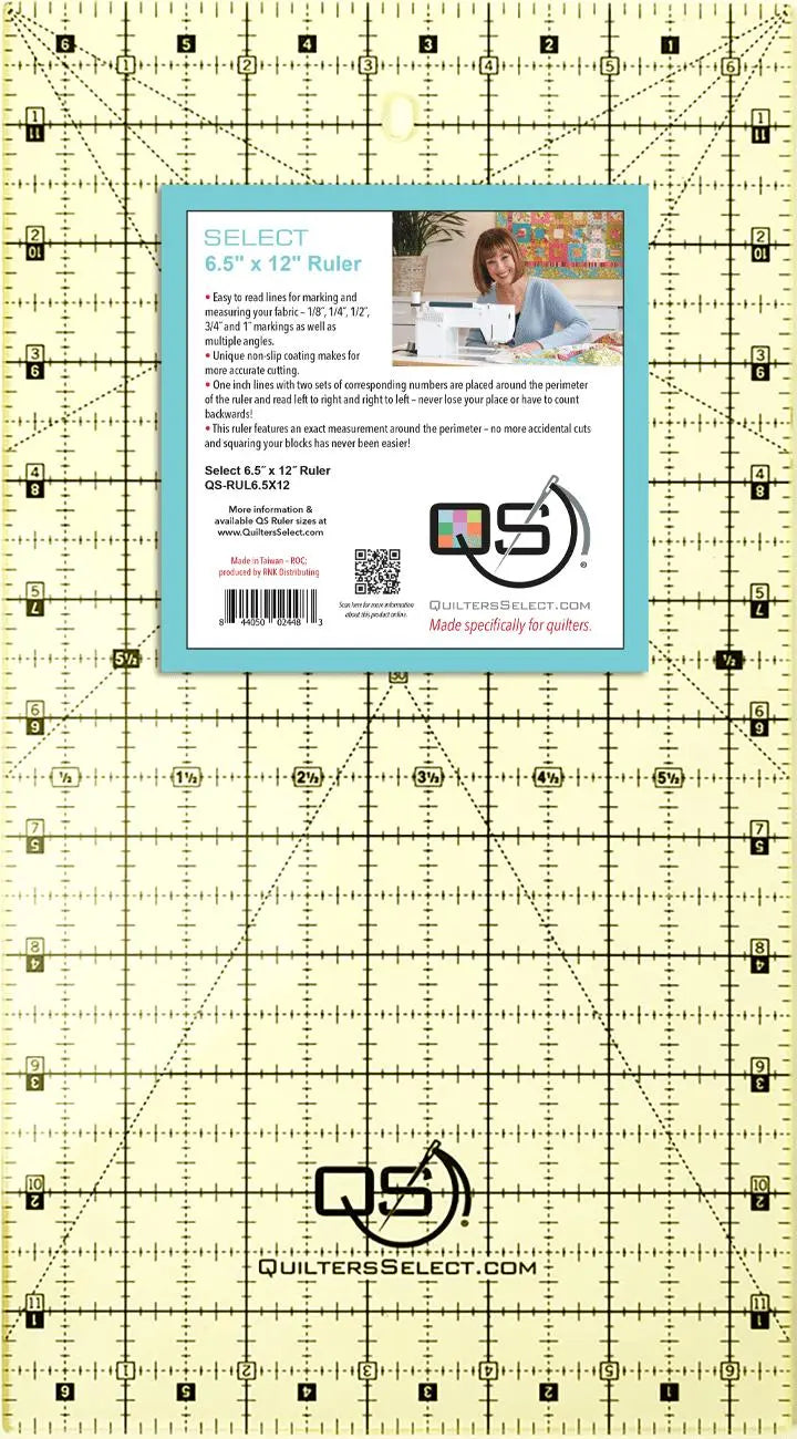 Quilters Select 6.5" x 12" Non-Slip Ruler - Linda's Electric Quilters