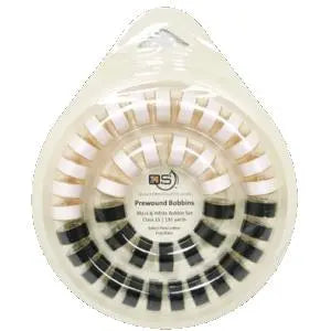 Quilters Select Class 15 Bobbins Qty 40 with bobbin ring - Black and White - Linda's Electric Quilters