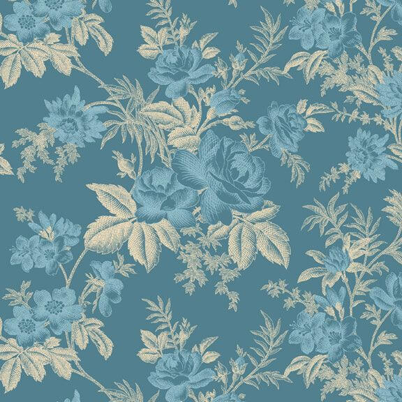 Cottage Florals - Toile - Blue 44" / 45" Fabric Per Yard
